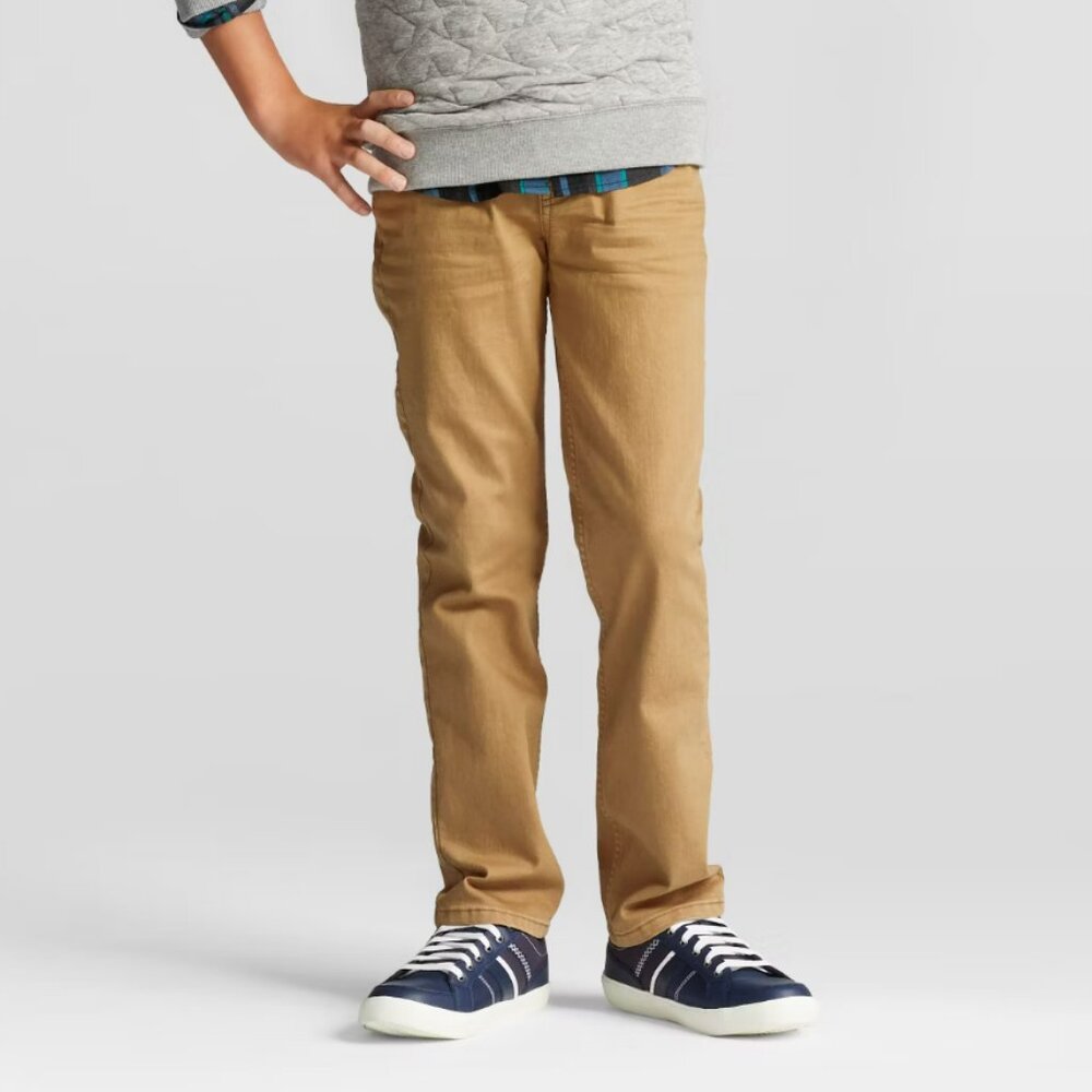Cat & Jack Boys' Classic Cotton Stretch Straight Fit Denim Jeans Khaki/Tan Wash